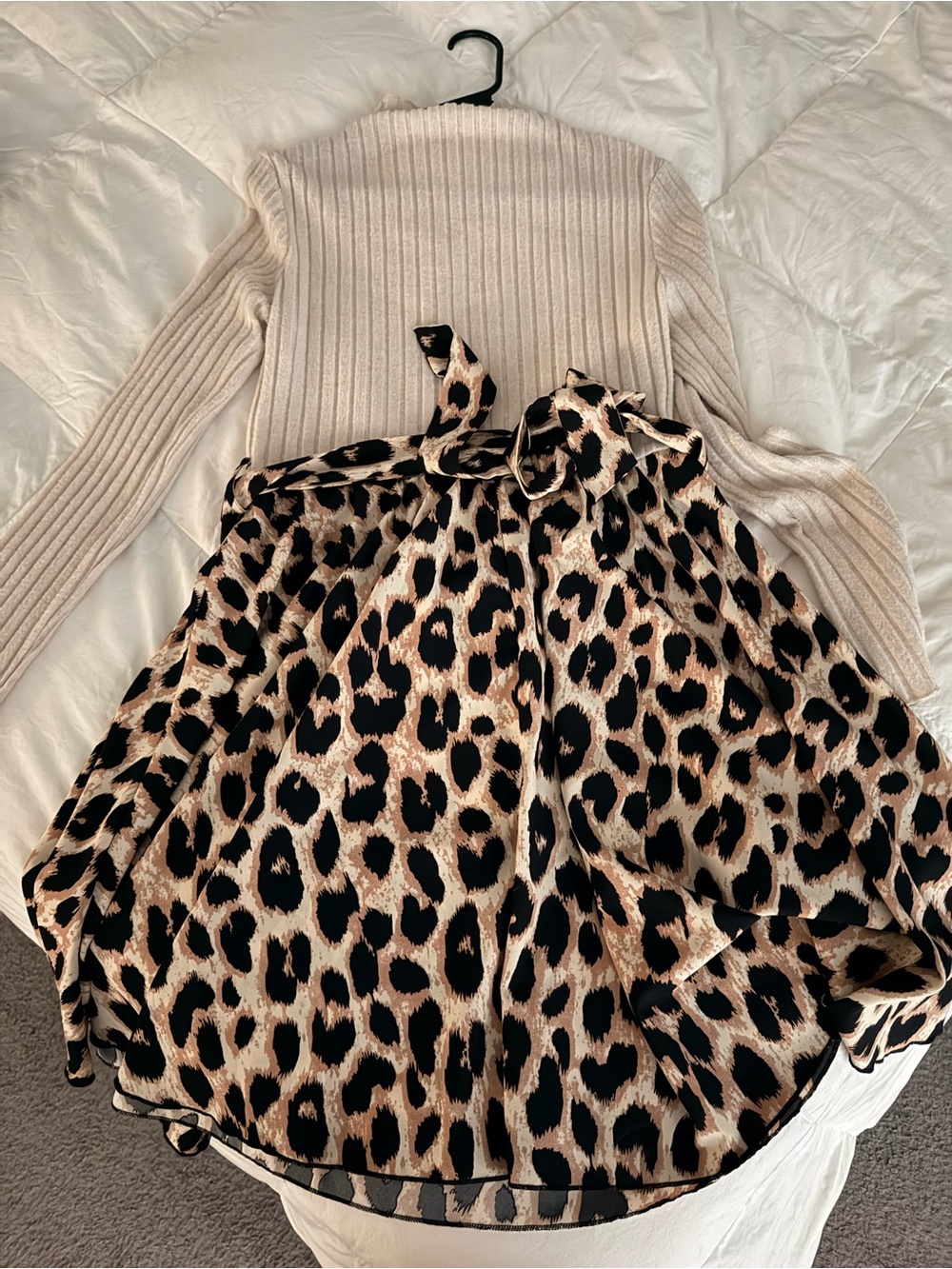 Leopard Print Tie Dress in Beige and Black